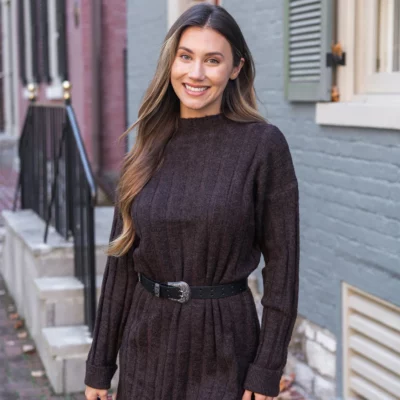 Brown Mock Neck Sweater Dress