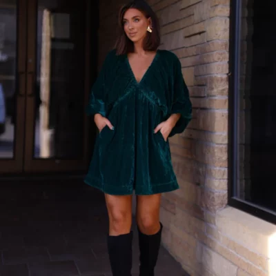 Free People Emerald Green Portia Velvet Mini Dress