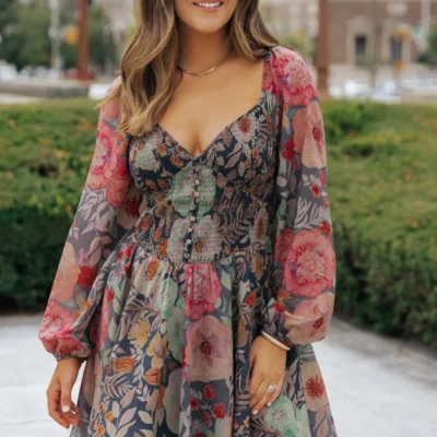 Navy Floral Print Mini Dress