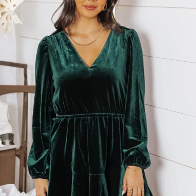 Steve Madden Green Velvet Kara Mini Dress
